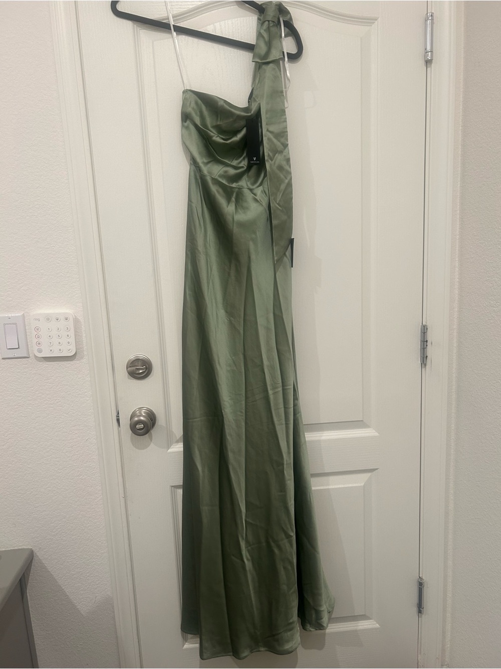 Lulus Lovely Refinement Sage Green Satin Cutout One-Shoulder Maxi Dress Size XS - Picture 4 of 7